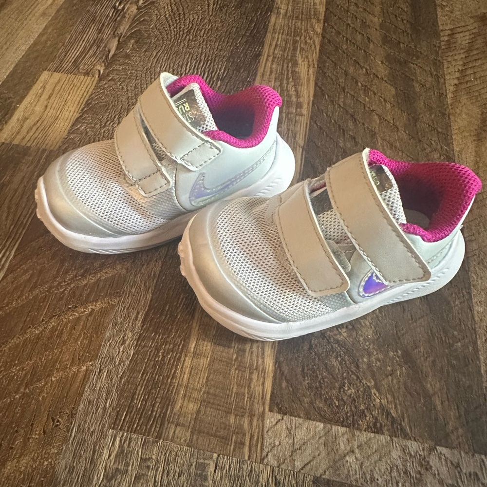 Kids' White and Pink Velcro Sneakers